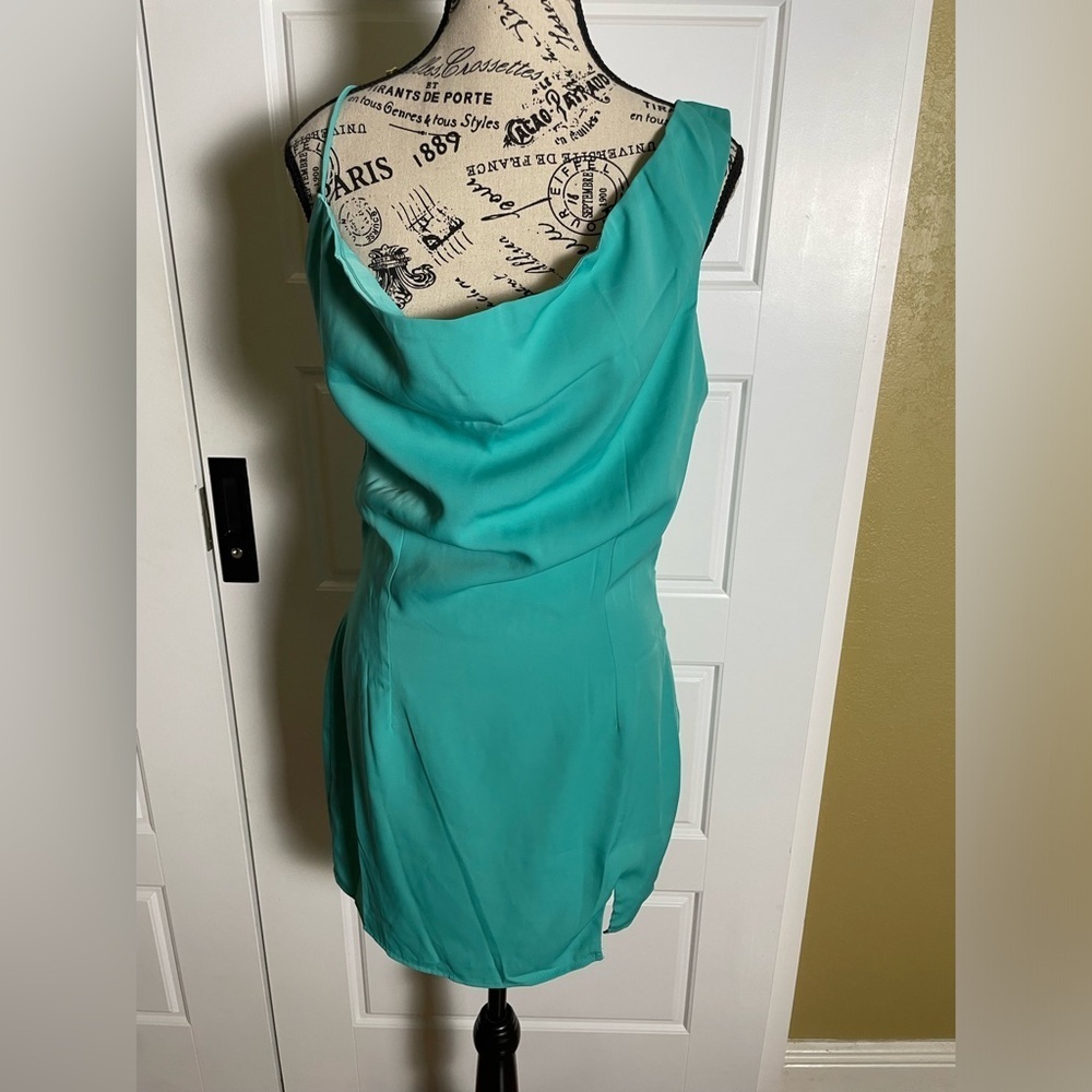 Superdown Teal Cowl Neck Mini Dress